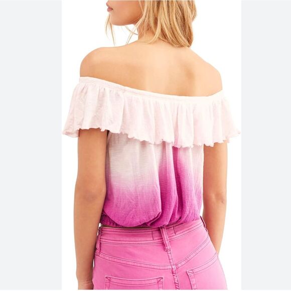 Free People Cora Off The Shoulder Top Womens XS Pink Ombre Peasant Boho 70s FLAW - Picture 13 of 13